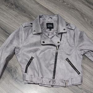 Urban Retro Faux Gray Suede Moto Cropped Jacket